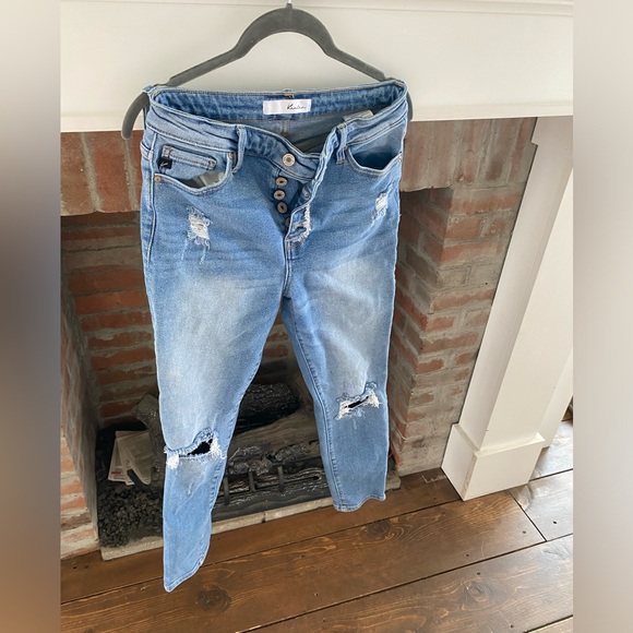 KanCan Womens Button Fly Distressed Lightwash Jeans size 5/26 Retro High… - Picture 2 of 7